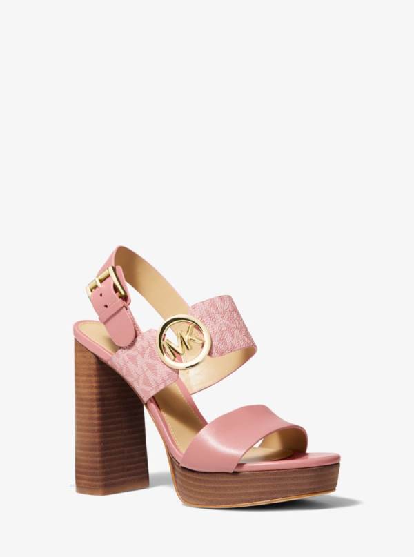 Damske Sandále Michael Kors Summer Leather and Logo Platform Ruzove - Topanky Michael Kors Lacne | LWORM-7205